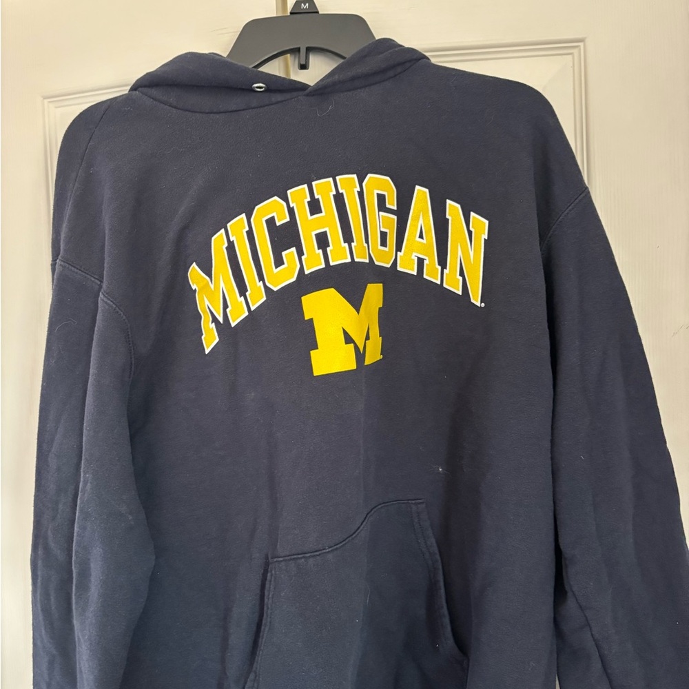 Champion Navy Hoodie with Yellow Lettering